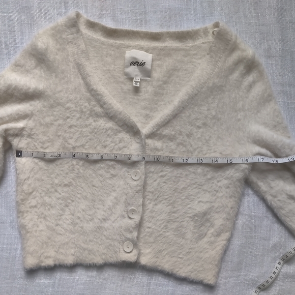 *AERIE* Fuzzy cropped cardigan with buttons on front. - Picture 4 of 8